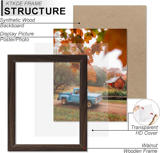 KTKDE 8x10 Picture Frame Set of 3,Walnut Wooden frames, Vertical & Horizontal Wall Hanging for Wall or Tapletop Display,Studio Gallery Photo Frame for Photos, Posters & Art Prints