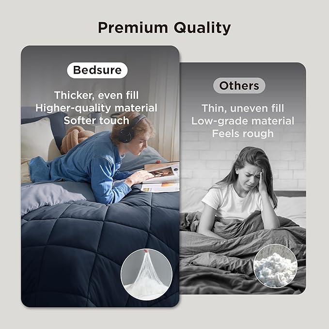Bedsure King Comforter Set - 7 Pieces Reversible Navy Blue Bedding, King Size Bed Set for All Seasons, Bed in a Bag with Down Alternative Comforter, Sheets, Pillowcases & Shams