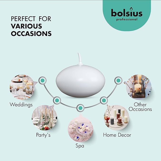 Bolsius Unscented Floating Candles – Set of 20 White Floating Candles – Cute and Elegant Burning Candles – Candles with Nice and Smooth Flame – Party Accessories (Three Pack)