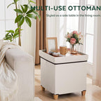 17.7" Ottoman with Storage, Square Storage Ottoman for Dorm, Velvet Ottomans with Legs for Living Room, Bedroom, White