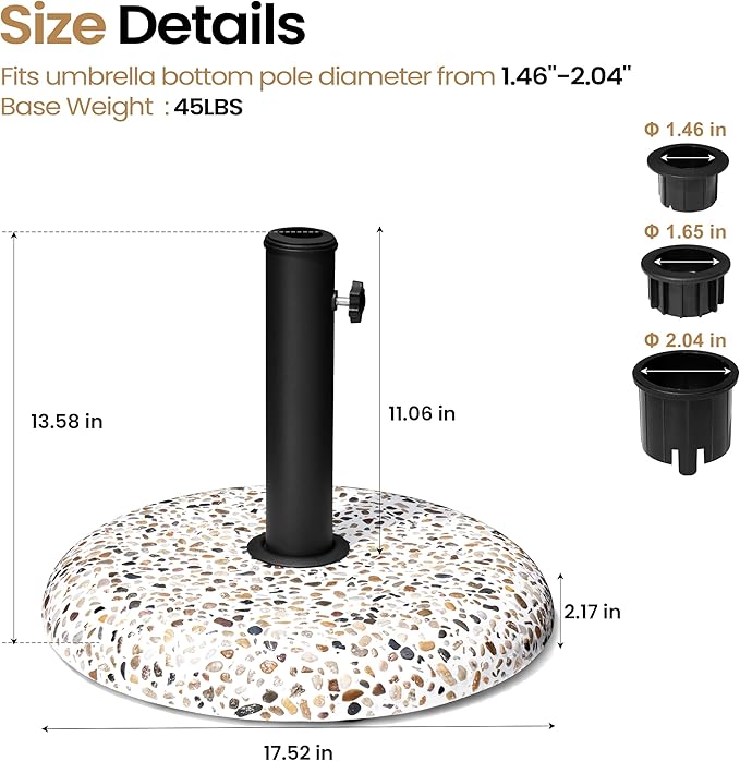 Patio Umbrella Base, 45lbs, Round Cobblestone Concrete Base, Heavy Duty Market Umbrella Stand for Outdoor, Lawn, Deck, Poolside
