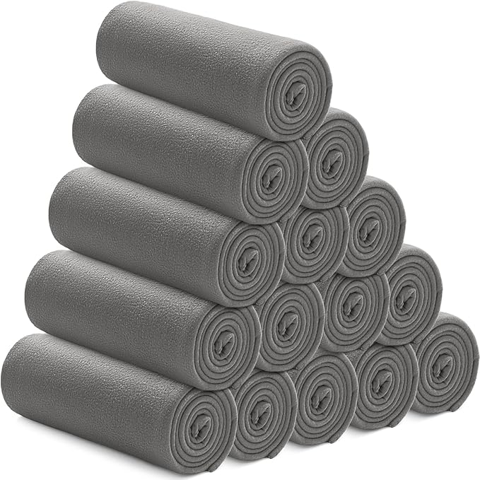 Newwiee 15 Pack Fleece Blankets Bulk 50 x 60 Inch Double Sided Ultra Soft Fleece Throw Blankets Bulk Lightweight Warm for Airplane Home Office Wedding Gifts Outdoor Use (Gray)