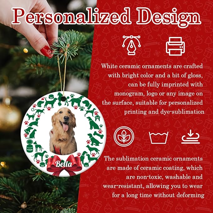 Personalized Custom Photo Ornaments for Christmas Tree - Ceramic Hanging Xmas Ornaments for Couples, Family, Wedding