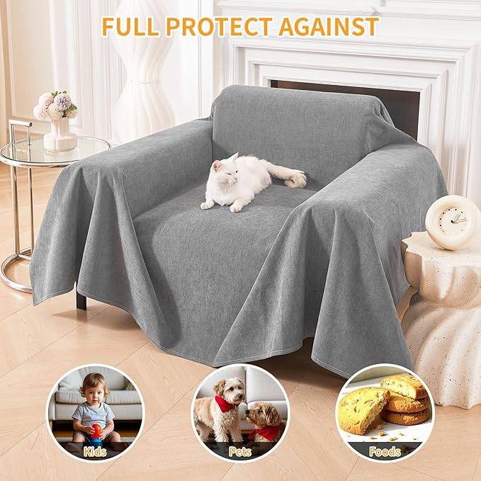 Deep Dream Cat-Scratch Resistant Armchair Couch Cover, Waterproof Sofa Cover for Dogs, Pet Friendly Couch Protectors Anti Slip Thickened Slipcovers for Dogs Pets, 71" x 91", Light Grey