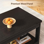 Homieasy Coffee Table with Storage Shelf, 43.3” Farmhouse Wood Coffee Tables for Living Room, Modern Center Tea Table, Black