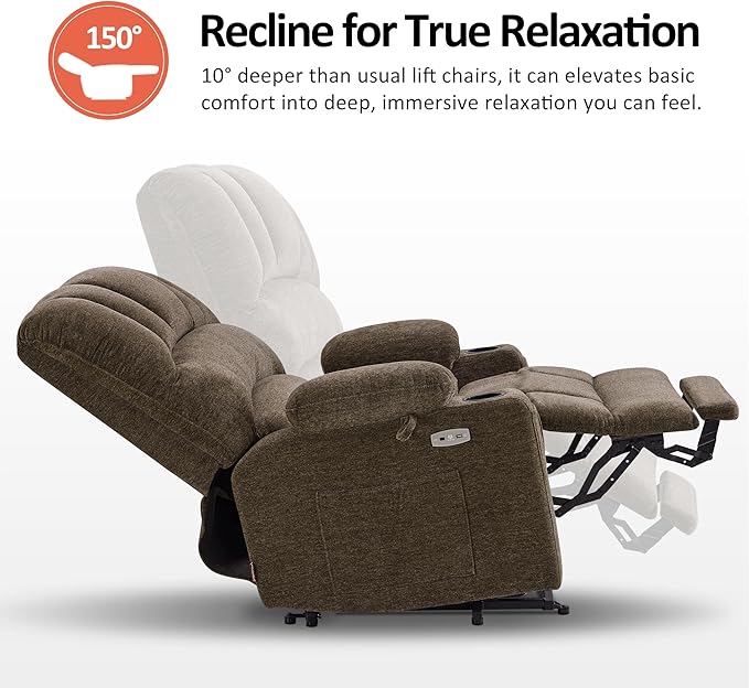 MCombo Power Lift Recliner Chair for Elderly, Lift Chair with Heat and Massage, Extra Wide Lift Recliner for Big People, Fabric R7096 (Medium-Wide, Coffee)