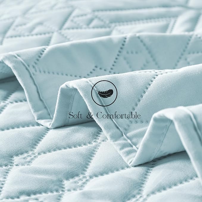akkialla Full/Queen Size Quilt Bedding Set,Sky Blue Lightweight Microfiber Soft Bedspread,Modern Style Geoetric Pattern Coverlet Set for All Seasons,3 Piece(1 Quilt,2 Pillow Shams)