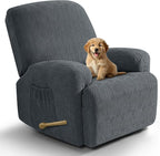 VANSOFY Recliner Chair Covers, 4-Pieces Stretch Recliner Cover Jacquard Soft Reclining Chair Slipcover Furniture Protector with Elastic Bottom for Lazy Boy Recliner(Dark Gray)