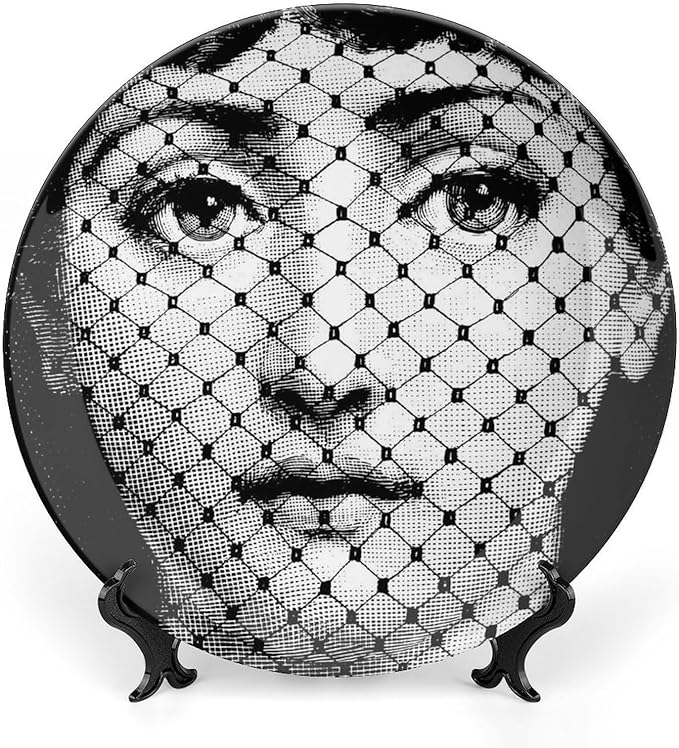 Lina Cavalieri Plate, Wall Decorative Plate, Mysterious Face Plate Wall Hanging Decoration,Including Bracket and Special Spring Hook, 10inch, Style9