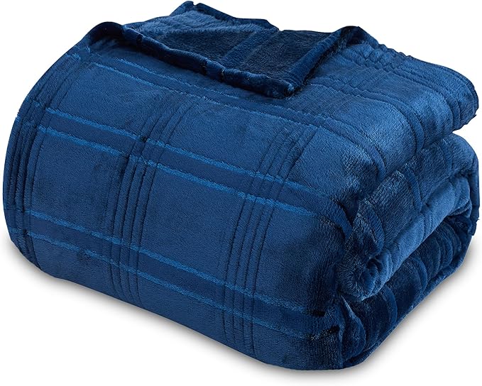 Oversized King Fleece Blanket 120x120 Inches, Seamless Soft Cozy 3D Jacquard Flannel Blanket 10'x10' Extra Large for Bed, Sofa, Couch, Travel & Camping, California King Throw, Blue