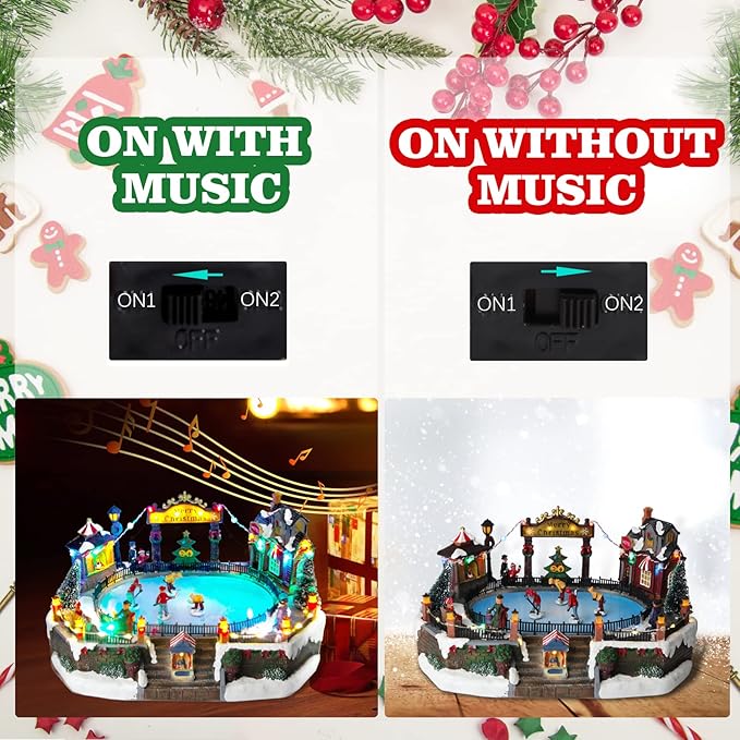 Christmas Village House Christmas Collectible Buildings Decor Estatua de la cabaña del Pueblo navideño Home Decoration Snow Globe Display Skating Pond AnimatedChristmas Theme Park with 8 Music X-Large