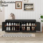 2-Tier Storage Bench, Shoe Bench with Thickened Padded Seat Cushion, Entryway Bench with 4 Doors, Adjustable Shelf, 13.8" D x 45.3" W x 18.5" H, for Entryway, Living Room, Bedroom, Black