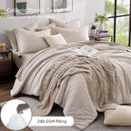 Monbix Full Size Comforter Set, Oatmeal Bedding Comforter for Full Size Bed Set Reversible, Bedding Sets Full 7 Pieces, Cationic Dyeing Bed in a Bag with Comforter, Sheets, Pillowcases & Shams