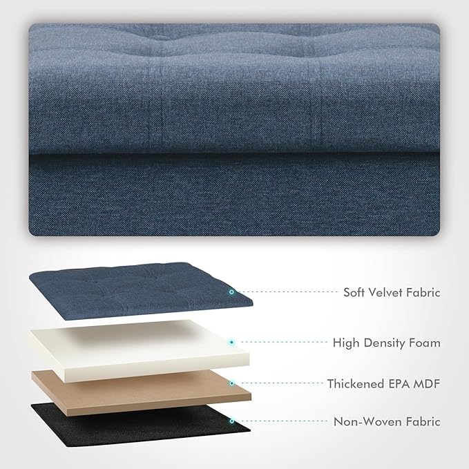 B FSOBEIIALEO Storage Ottoman with Tray, Foot Stools and Ottomans with Legs, Storage Cube Seat Linen Blue 15"