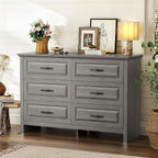 Marsail Farmhouse 6 Drawer Dresser, Wood Chest of Drawers with Natural Texture, Smooth Gliding Drawers, Versatile Storage Organizer Cabinet for Bedroom & Living Room, Grey