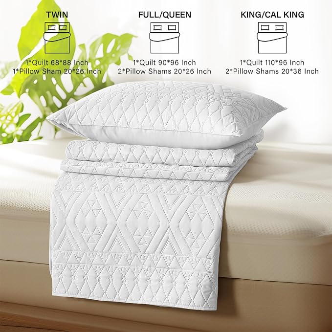akkialla Twin Size Quilt Bedding Set,White Lightweight Microfiber Soft Bedspreads,Modern Style Geoetric Pattern Coverlet Set for All Seasons,2 Piece(1 Quilt,1Pillow Sham)
