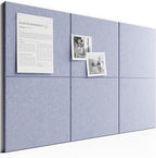 Bumusty Large Cork Board 36" x 24" Alternative - 6 Pack Felt Wall Tiles with 40 Safe Removable Adhesive Tabs, 30 Pushpins, Cork Boards for Walls Pin Board Bulletin Board Office Decor (Soft Periwinkle)