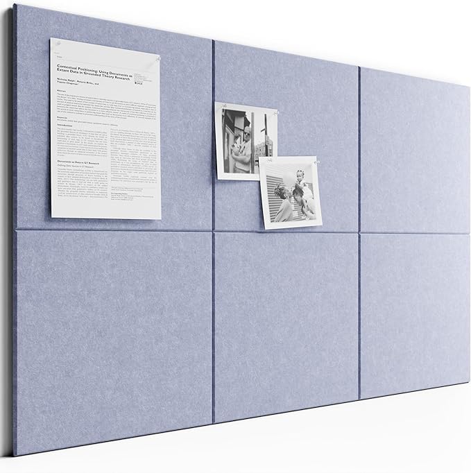 Bumusty Large Cork Board 36" x 24" Alternative - 6 Pack Felt Wall Tiles with 40 Safe Removable Adhesive Tabs, 30 Pushpins, Cork Boards for Walls Pin Board Bulletin Board Office Decor (Soft Periwinkle)
