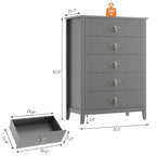GarveeHome Fluted Dresser for Bedroom, 42.9" Tall 5-Drawer Wood Dresser, Modern Chest of Drawers, Storage Organizer Cabinet for Living Room, Hallway, Entryway, Grey