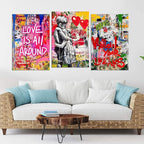 Novatique Banksy Wall Art Street Wall Art Modern Colorful Graffiti Painting Artwork Home Decor Love All Around Graffiti Art Poster for Living Room Bedroom, 24”x 36”x 3Pcs