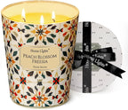 HomeLights Scented Candles | Large Jar 34 Oz Natural Soy Candle | 130 hrs Long-Lasting with 3 Wicks | Bohemian Natural for Home Decor | Gifts for Mom & Women, Peach Blossom Freesia
