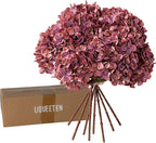 Artificial Flower Fake Silk Hydrangea Heads Bouquet with Stems Bulk for Fall Decoration Table Center Christmas Indoor Outdoor Faux Floral Realistic with Leaves Plants Crafts 8PCS(Rose red)