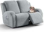 VANSOFY Recliner Loveseat Cover, 6-Pieces Stretch Dual Recliner Sofa Cover Soft Jacquard Reclining Couch Slipcover Furniture Protector with Elastic Bottom for Kid, Pets(2 Seat,Light Gray)