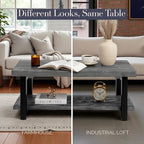 Pomona 2-Tier Rectangular Coffee Table - 42-Inch Reclaimed Wood Top with Lower Shelf Storage and Metal Legs - Farmhouse Rustic Industrial Style Living Room & Office Furniture (Slate Gray)