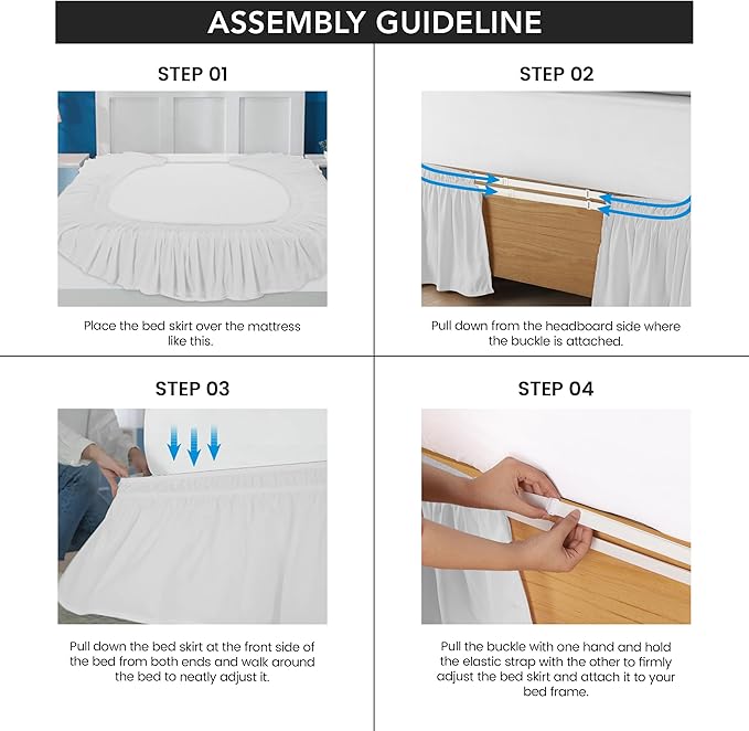 Utopia Bedding Queen Elastic Bed Ruffle - Easy Wrap Around Ruffle - Microfiber Bed Skirt with Adjustable Elastic Belt 16 Inch Tailored Drop - Hotel Quality Bedskirt, Fade Resistant (Queen, White)