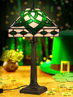 KY&BOSAM Tiffany Table Lamps Irish Celtic 17500 Lumens UL Tiffany Style lamp Light Stained Glass Desk Lamp Shade E26 Bulb Holder Metal Base 8.5*8.5*18 Memory Bedroom Home Office St Patrick's Day Decor
