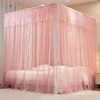 4 Corners Post Princess Curtains Bed Canopy for Girls 8 Panels Curtain- Double Layer Sheer Mesh Canopies Drapes Girls Room Decor (8P-Pink/White, 4P(43"x82") W+4P(43"x82") L/(King))