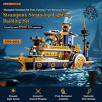 Steampunk Steamship Lighting Building Bricks Set - Steamboat Model Pirate Ship Destroyer Playset Collection Display kit with Minifigures 1792 Pcs for Adults & Teens & Steampunk Lovers