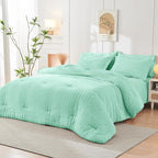 HYMOKEGE Mint Green Twin Comforter Set Seersucker 5 Pieces, All Season Luxury Bed in a Bag for Bedroom, Bedding Set with Comforter, Sheets, Pillowcase & Sham