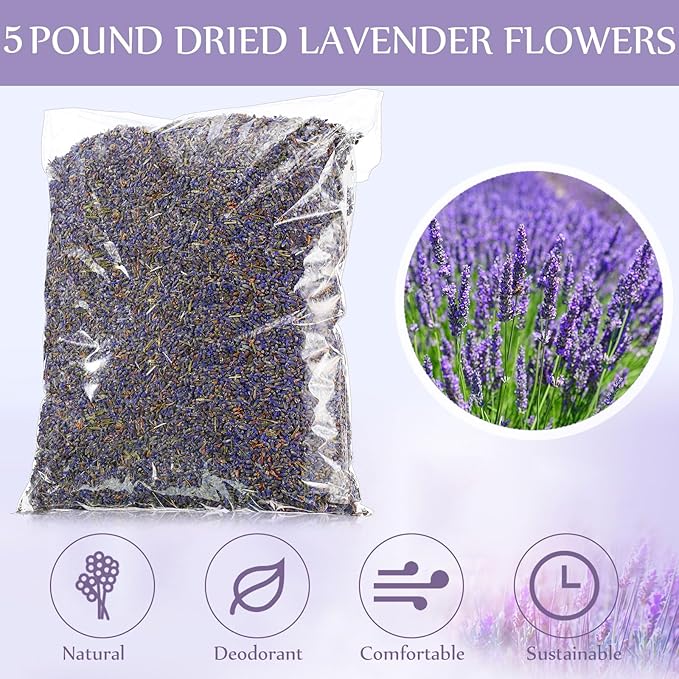 Treela 5 Pound Dried Lavender Bulk Dry Lavender Buds Fragrant Flower Petals for DIY Wedding Gift Crafts Fragrance Sachets