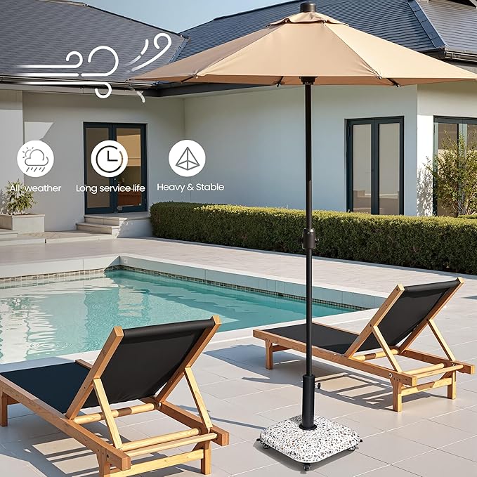 45lbs Patio Umbrella Base with 4 Wheels, Square Cobblestone Concrete Stand, Heavy Duty Market Umbrella Stand for Outdoor