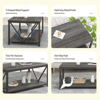 FOLUBAN Coffee Table with Storage, Modern Small Center Tables for Small Spaces, Rustic Wood and Metal Cocktail Table for Living Room, 39.3 Inch Dark Gray