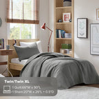Comfort Spaces Kienna Quilt Set- Double Sided Stitching Design Summer Blanket, Lightweight, Soft, All Season Bedding Layer, Matching Sham, Charcoal, Coverlet Twin/Twin XL(66"x90") 2 Piece