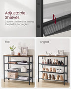 VASAGLE Shoe Rack for Entryway, 4-Tier Shoe Rack Organizer with Storage Shelves and Spacious Top, Freestanding, Adjustable, Industrial, Rustic Brown and Ink Black ULBS040B01