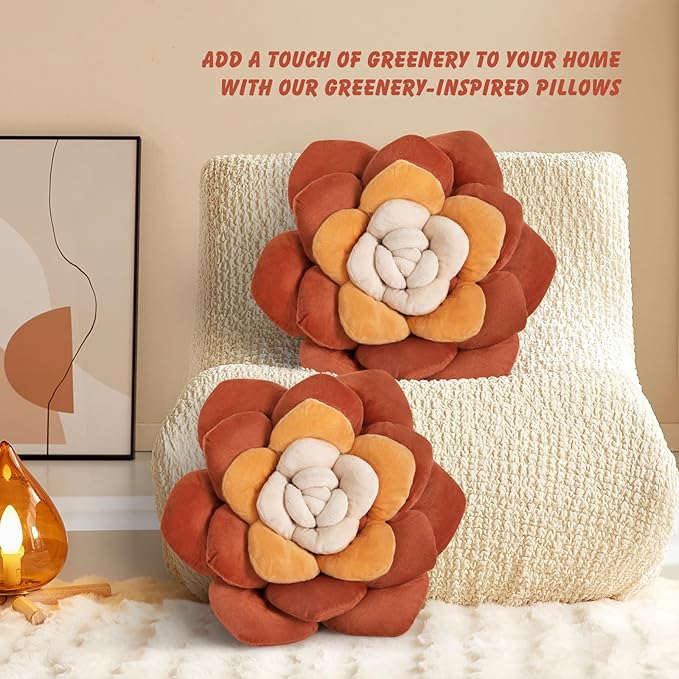 Flower Throw Pillow - 17.8" Plant Shaped Cushion, Soft Plush Decorative Pillow for Bedroom & Living Room, Unique Purple Design, Home Decor Accen