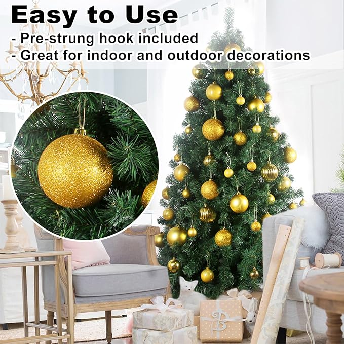 Gold Set of XL (4.0") 4PCS Christmas Balls - Christmas Tree Decoration Ornaments Shatterproof Hanging Balls for New Year Easter Valentine Holiday Decorations