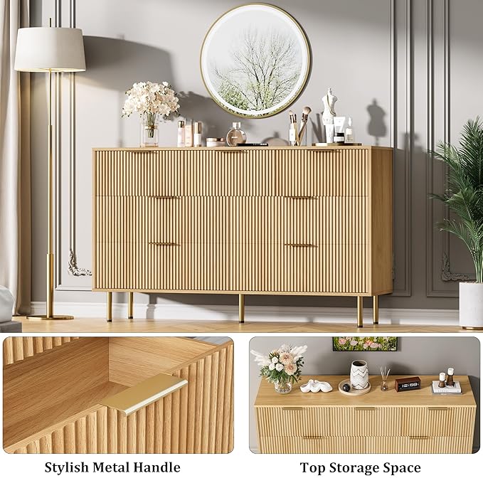 GarveeHome 7 Drawers Dresser for Bedroom, Fluted Dresser Chest of Drawers with Handle, Wood Modern Dressers for Closet, Bedroom Furniture Storage Organizer for Living Room, Hallway