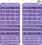 80 Zippered Pockets Hanging Jewelry Organizer for Holding Jewelries Dual-Sided Accessory Display Holder for Earrings Bracelets Rings (80 Zippered Pockets-Purple)