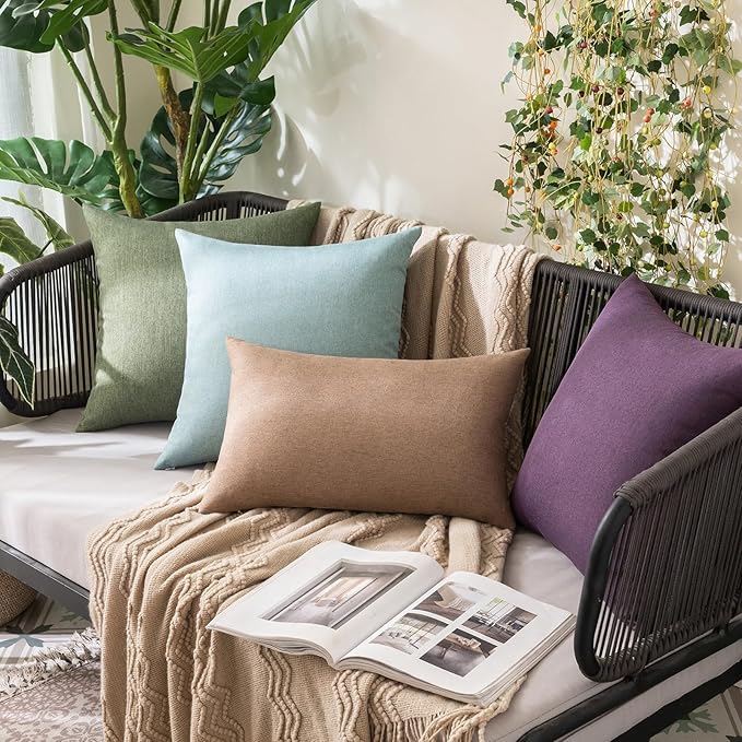 MIULEE Pack of 2 Decorative Outdoor Solid Waterproof Throw Pillow Covers Spring Faux Linen Garden Farmhouse Cushion Cases for Patio Tent Balcony Couch Sofa 18x18 Inch Gray Green