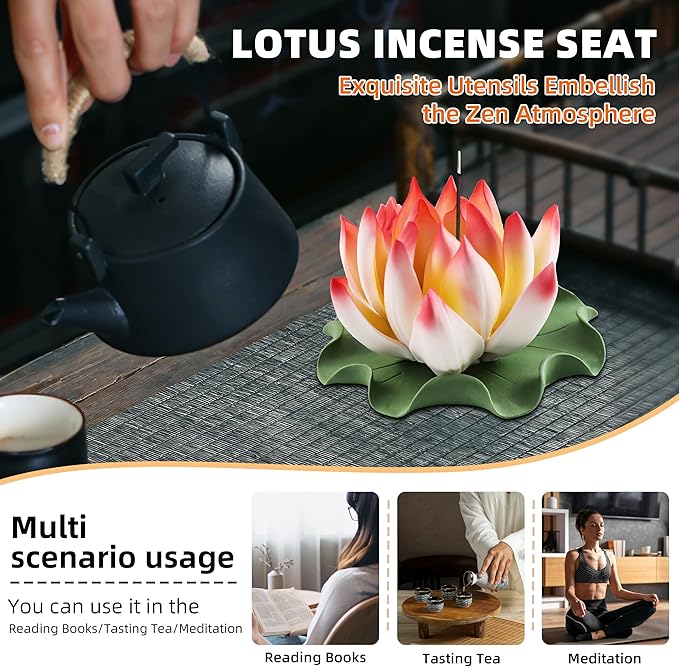 Lotus Incense Burner - Incense Burner Holder for Home Incense Holder Decor Incense Holder for Sticks Yoga, SPA (Z2-Red Yellow)