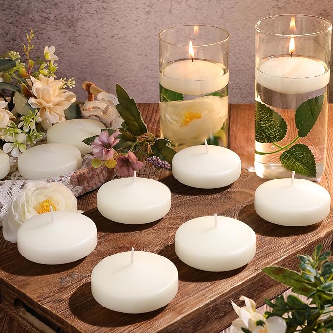 3 inch Floating Candles 30 Packs Ivory Floating Candle for Centerpieces 8-9 Hours Ivory White Floating Candles 3” Water Candles for Cylinder Vases, Pool, Wedding
