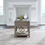 Liberty Furniture Millstone End Table with Unique Tile Top for Living Room - Nutmeg Oak Wood