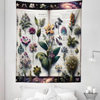 Ambesonne Botanic Tapestry Twin Size, Wildflowers on an Open Vintage Book with Galactic Milky Way Swirls, Wall Hanging Bedspread Bed Cover Wall Decor, 68" X 88", Forest Green and Multicolor