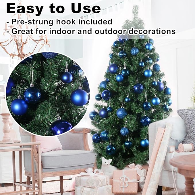 Royal Blue 2.5" Christmas Balls Christmas Tree Decoration Ornaments Shatterproof Hanging Balls for Birthday Halloween Holiday Wedding Decorations Set of 18pcs