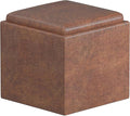 SIMPLIHOME Rockwood Cube Storage Ottoman with Tray - 17 inch Wide Upholstered Vegan Leather Square Storage Ottoman in Distressed Saddle Brown, Contemporary Cube Ottoman for Living Room with Tray