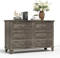 GarveeHome Farmhouse Grey Dresser for Bedroom with 6 Drawer, Double Dresser TV Stand with Vintage Handle, Wide Wood Dressers & Chests of Drawers, 6 Drawer Dressers for Bedroom, Living Room, Hallway